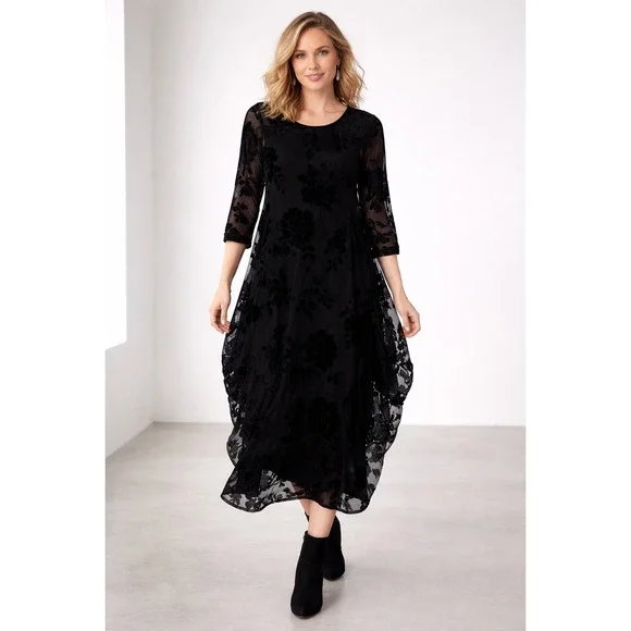NEW Alembika After Dark Black Velvet Burnout Midi Dress Womens 8-10 - Picture 1 of 12